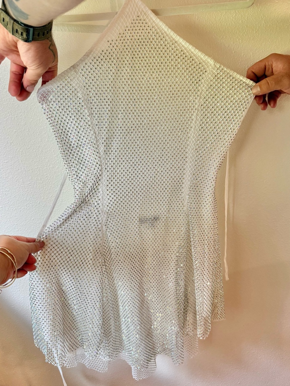 Fashion Nova White Rhinestone Mesh dress